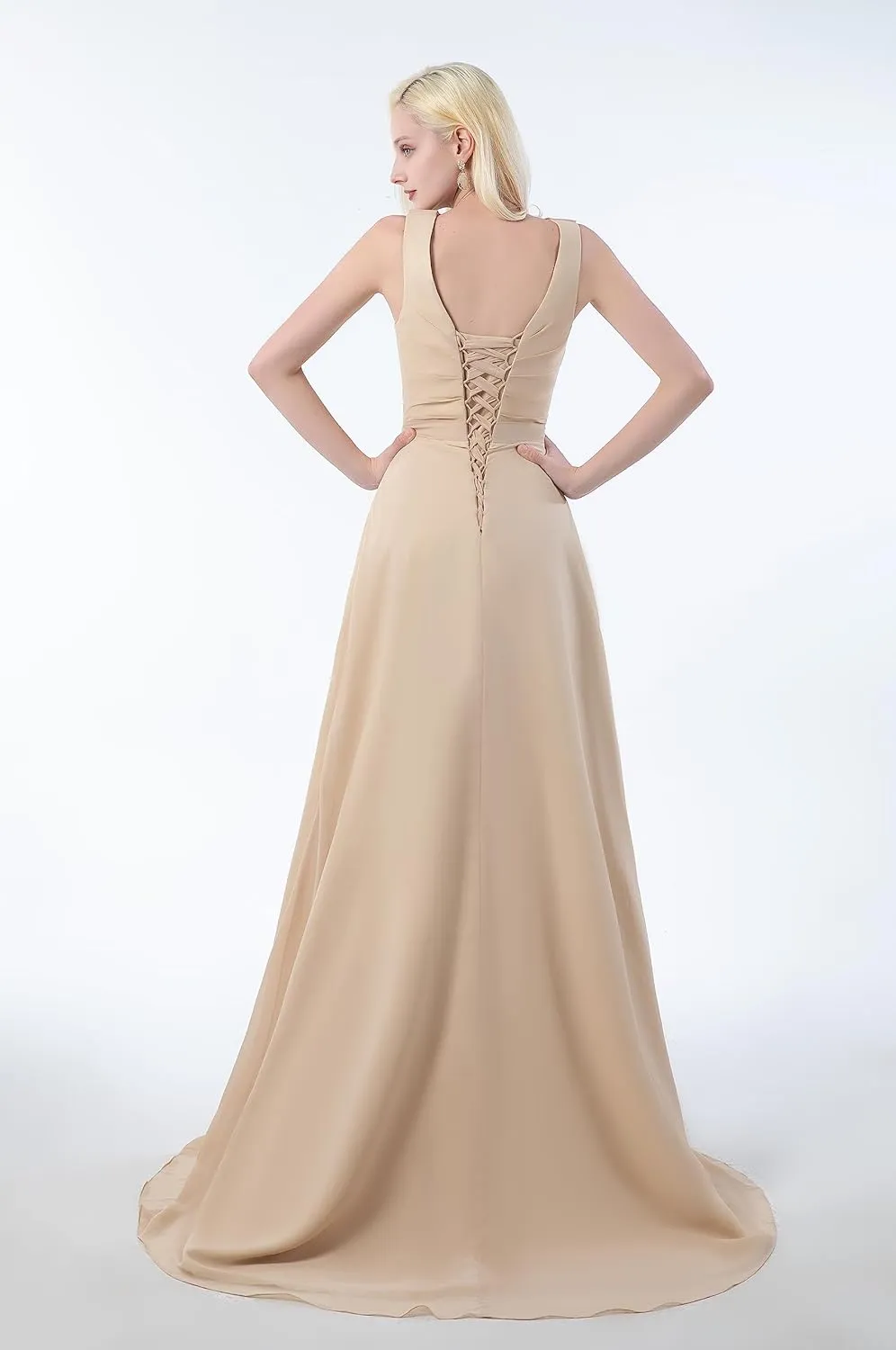 Sukleet Women's V Neck Bridesmaid Dresses for Wedding Wrap Chiffon Long Formal Dresses with Slit