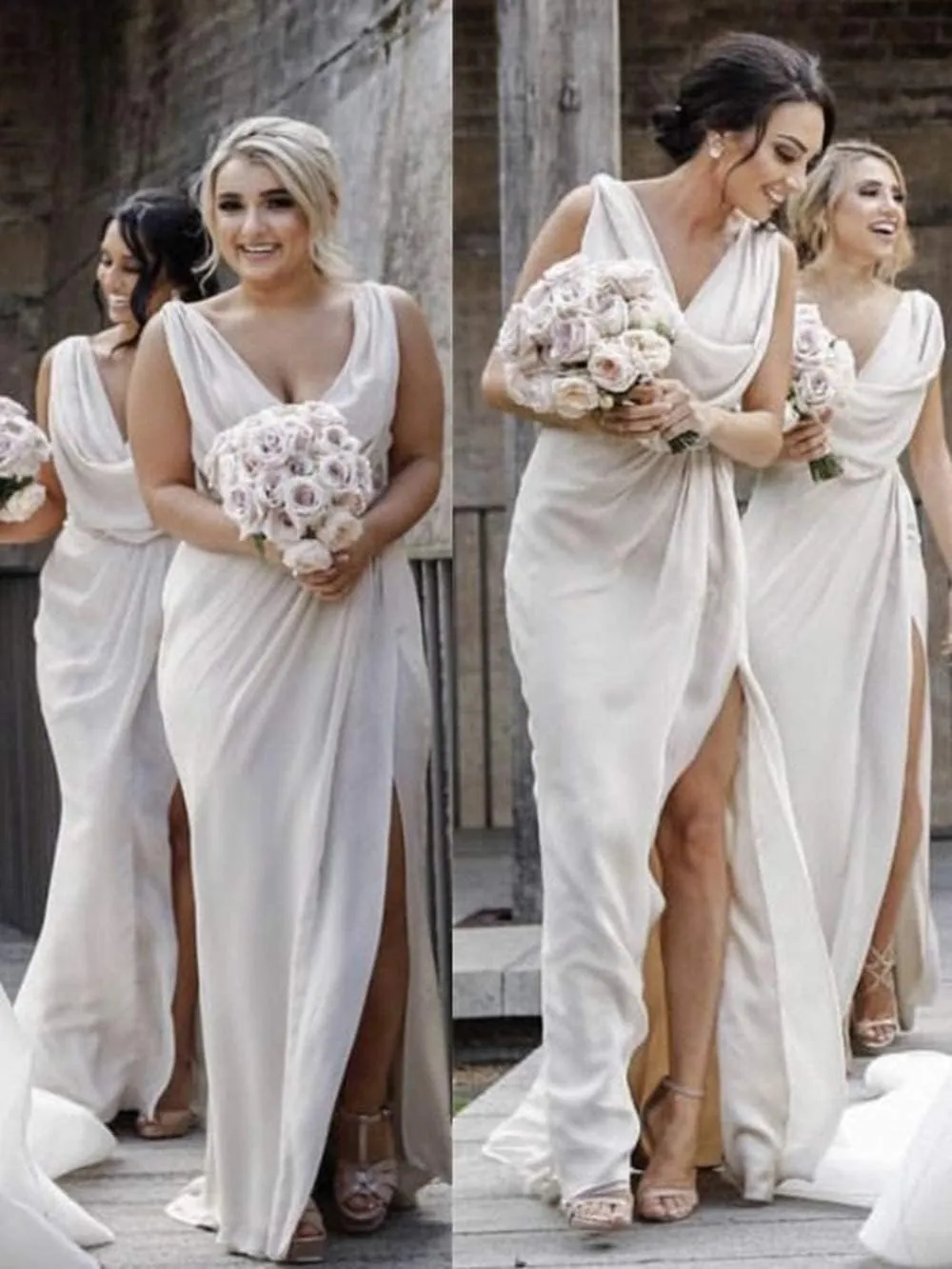 Sukleet Women's V Neck Bridesmaid Dresses for Wedding Wrap Chiffon Long Formal Dresses with Slit