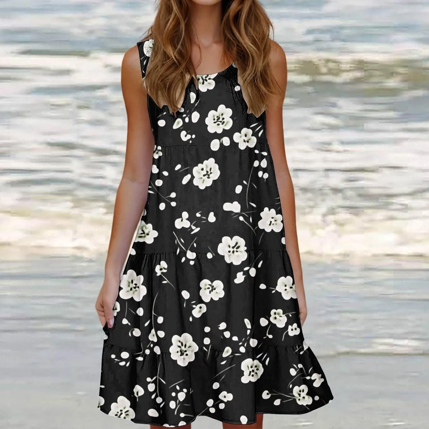 Summer Beach Dresses for Women Trendy Boho Floral Tank Dress Casual Ruffle Flowy Sundresses Vacation Outfits 2025
