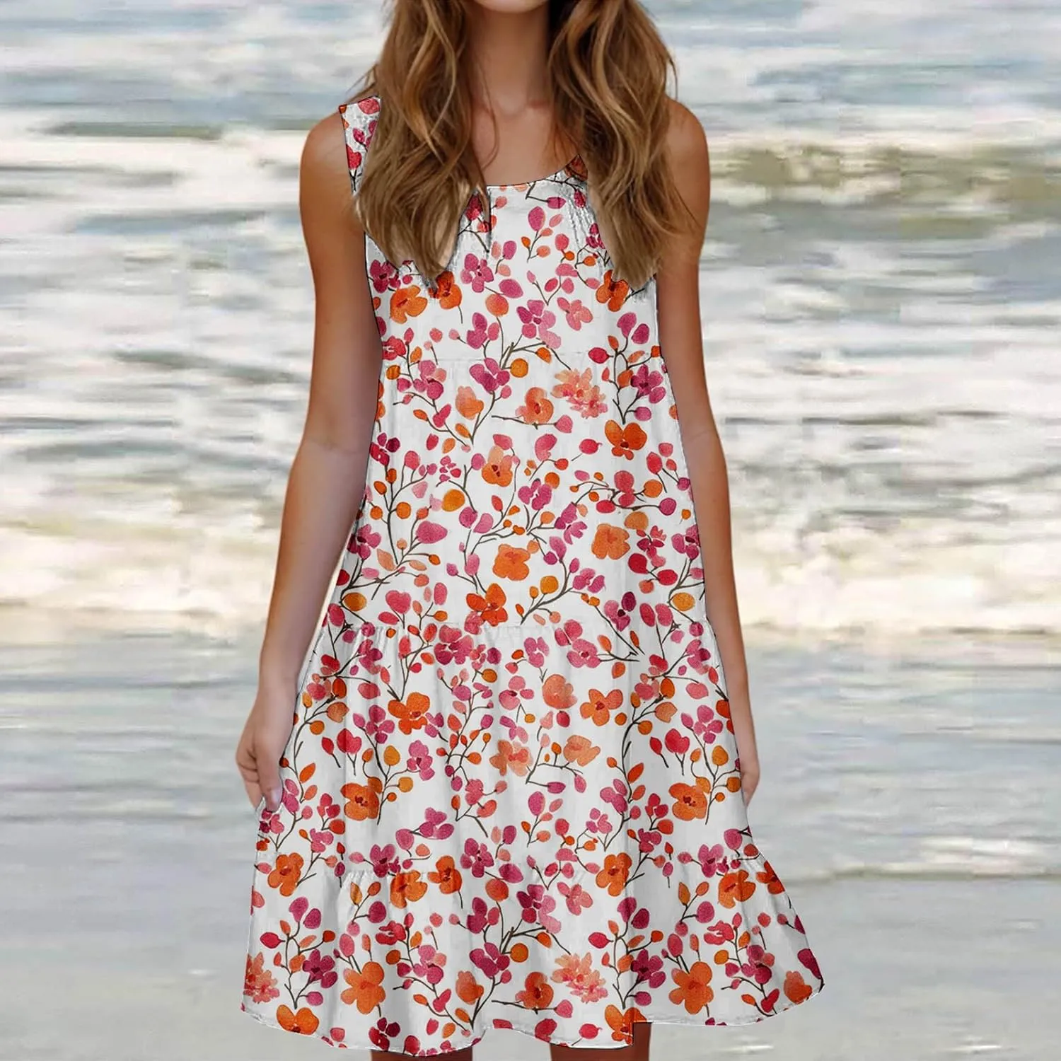 Summer Beach Dresses for Women Trendy Boho Floral Tank Dress Casual Ruffle Flowy Sundresses Vacation Outfits 2025