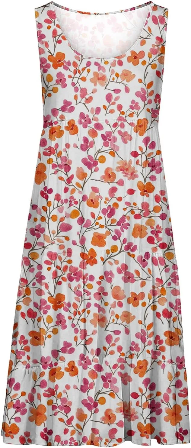 Summer Beach Dresses for Women Trendy Boho Floral Tank Dress Casual Ruffle Flowy Sundresses Vacation Outfits 2025
