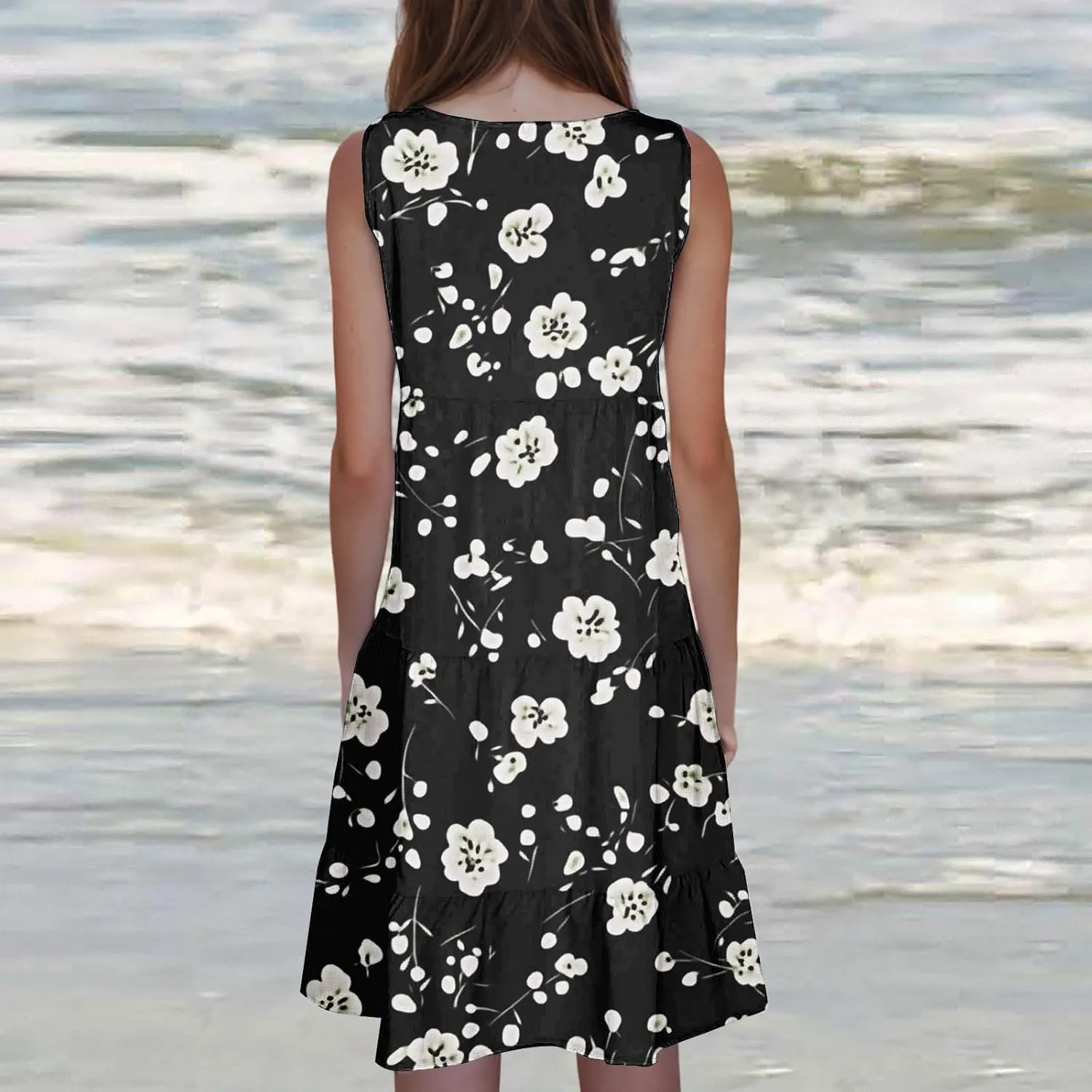 Summer Beach Dresses for Women Trendy Boho Floral Tank Dress Casual Ruffle Flowy Sundresses Vacation Outfits 2025
