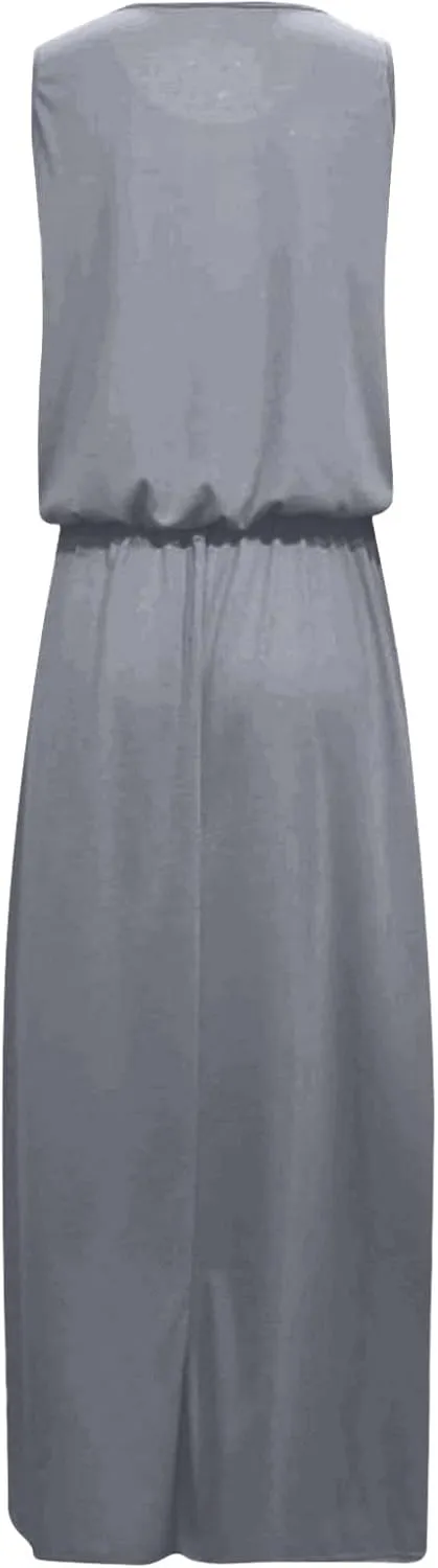 Summer Casual Dresses for Women 2025 Sleeveless Silt Long Vacation Dress High Waisted Flowy Plus Size Beach Sundress