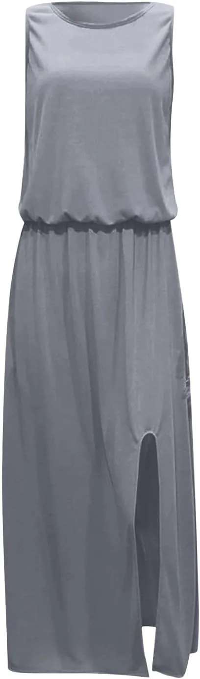 Summer Casual Dresses for Women 2025 Sleeveless Silt Long Vacation Dress High Waisted Flowy Plus Size Beach Sundress
