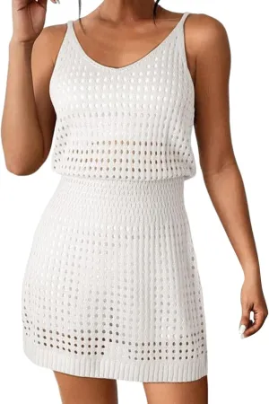 Summer Crochet Hollow Out Knit Beach Bathing Suit Swim Cover Ups Cruise Outfits Vacation Dresses for Women 2025