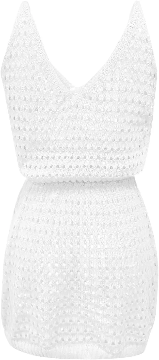 Summer Crochet Hollow Out Knit Beach Bathing Suit Swim Cover Ups Cruise Outfits Vacation Dresses for Women 2025