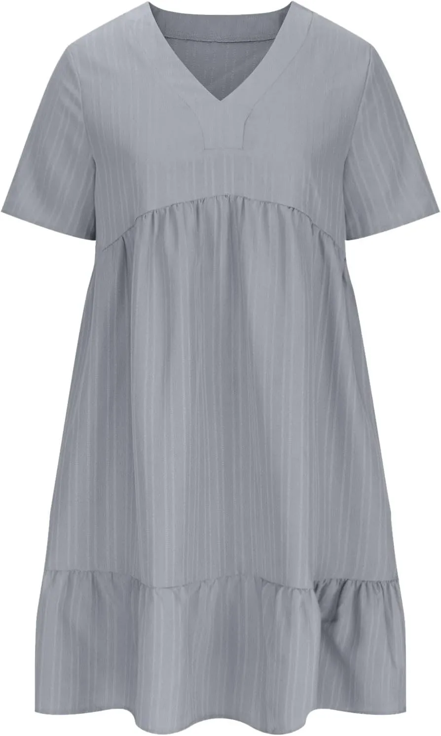 Summer Dress for Women 2025 Casual V Neck Short Sleeve Swing Midi Dresses Ruffle Tiered Flowy Beach A-Line Sundress