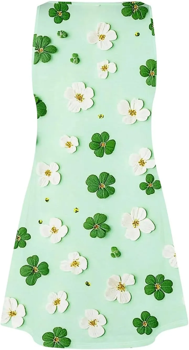 Summer Dress Summer Dresses for Women Beach Boho Sleeveless Vintage Floral Flowy Pocket Tshirt Tank Sundresses