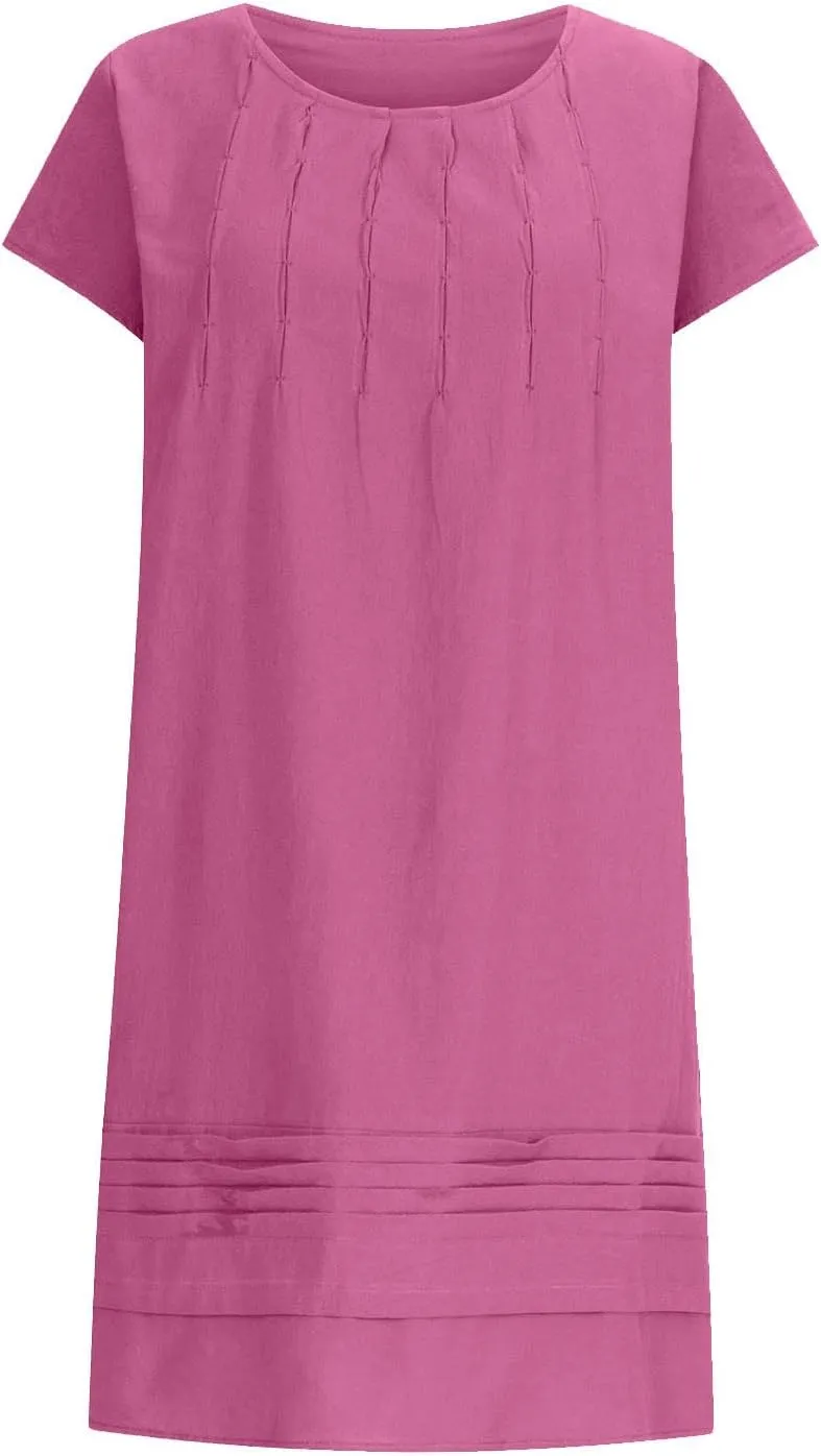 Summer Dress Womens Casual Short Sleeve Cotton Linen Dress Sundress Beach Mini Dresses for Women 2025 Trendy