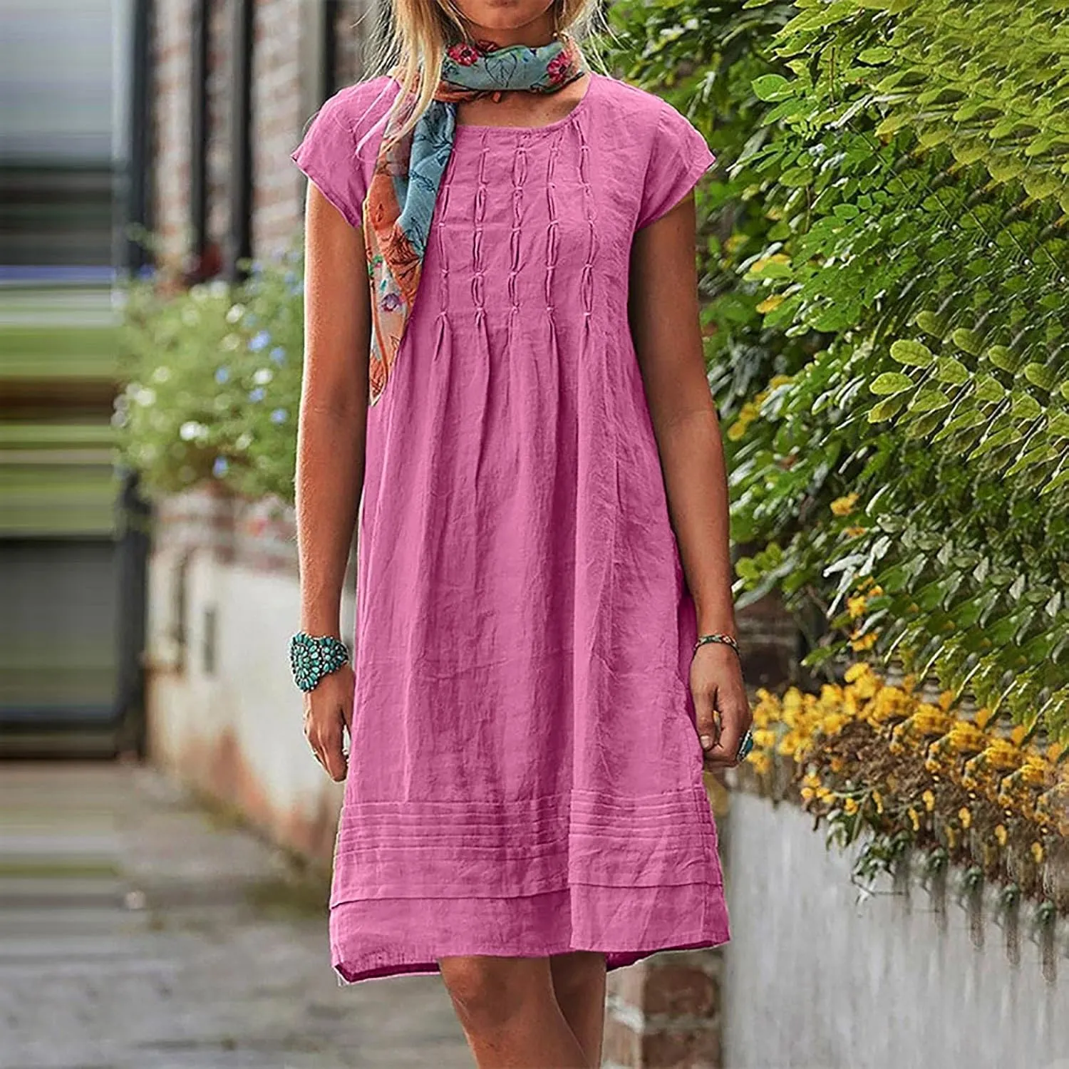 Summer Dress Womens Casual Short Sleeve Cotton Linen Dress Sundress Beach Mini Dresses for Women 2025 Trendy