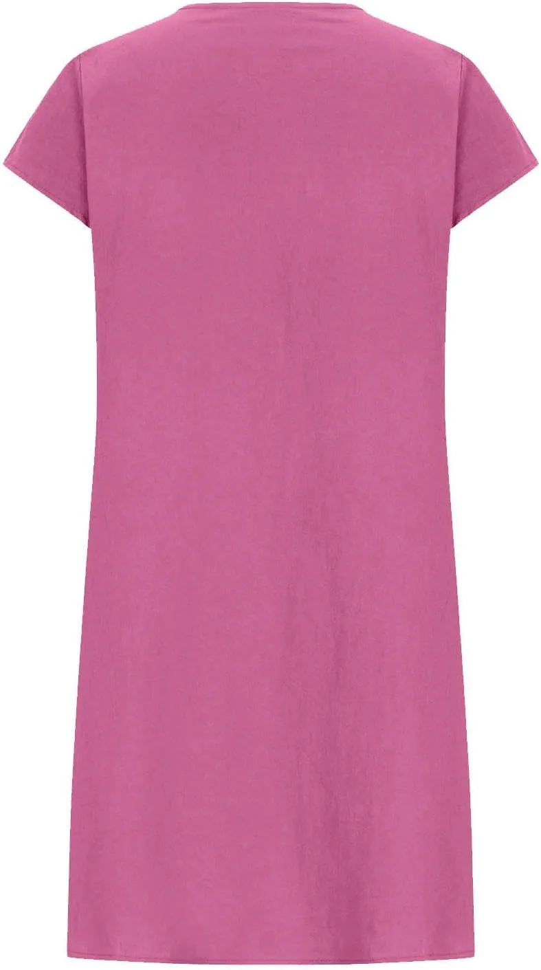 Summer Dress Womens Casual Short Sleeve Cotton Linen Dress Sundress Beach Mini Dresses for Women 2025 Trendy