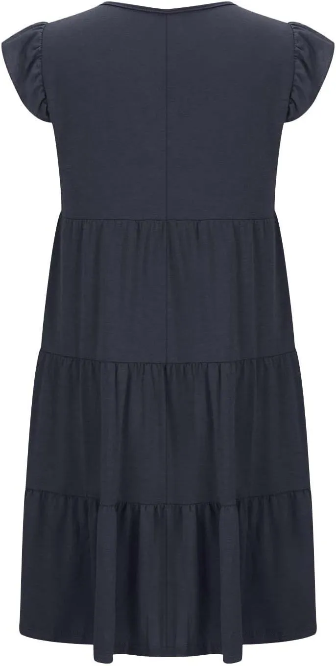 Summer Dresses Flutter Short Sleeve Crew Neck Casual Dresses for Women Flowy Ruffle Tiered Beach Vacation Dress
