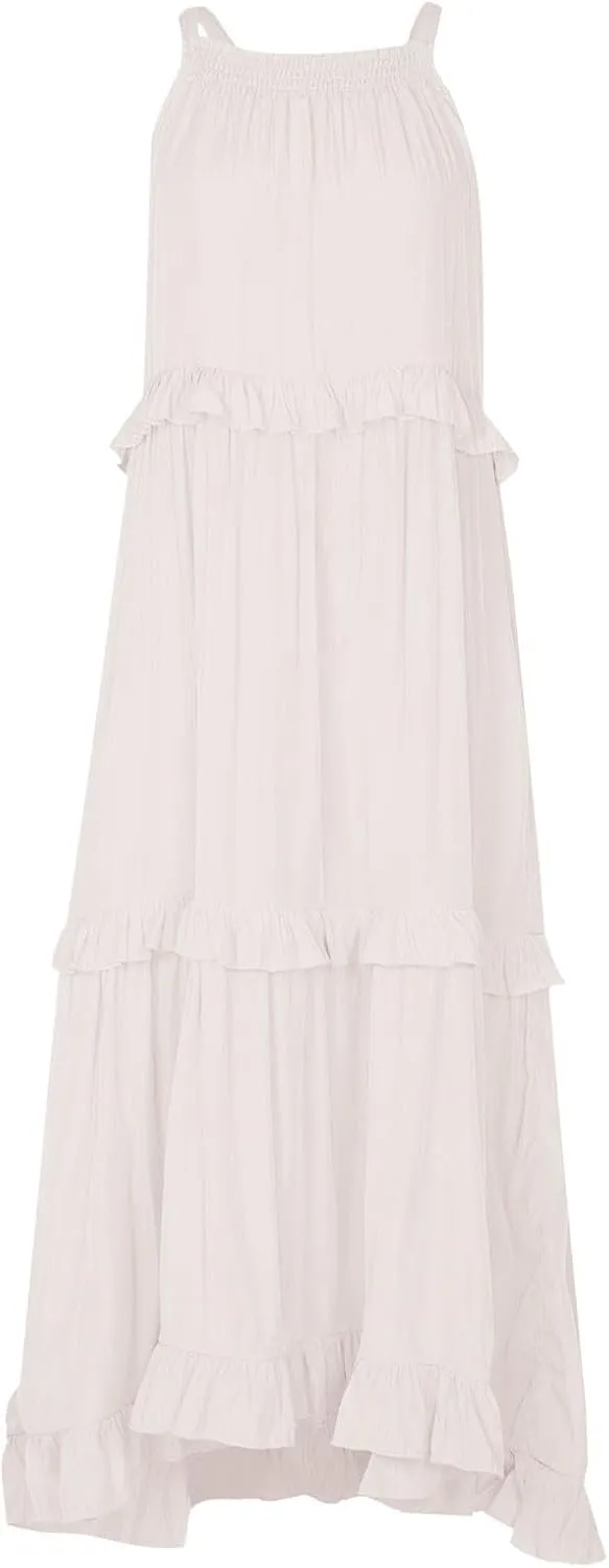 Summer Dresses for Women 2024 Halter Tie Back Ruffle Tiered Flowy Swing Dress Sleeveless Party Maxi Dress Sundress