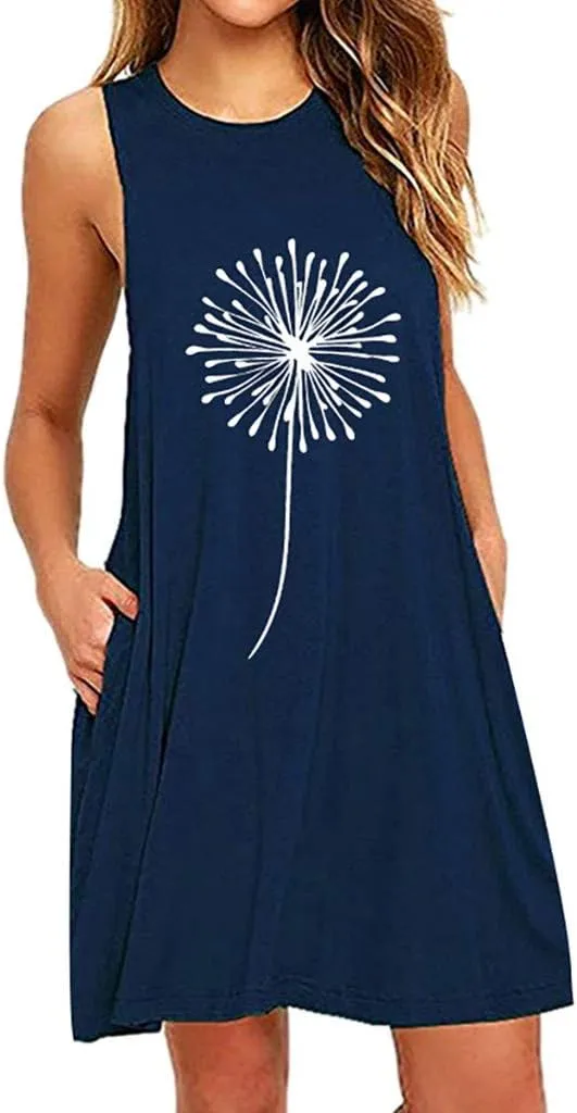 Summer Dresses for Women 2024 Plus Size Floral Beach Sundresses Casual Sleeveless Crewneck Trendy Swing Dress