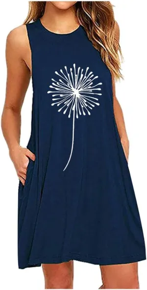 Summer Dresses for Women 2024 Plus Size Floral Beach Sundresses Casual Sleeveless Crewneck Trendy Swing Dress