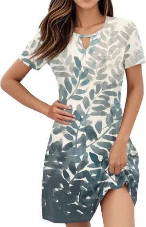 Summer Dresses for Women 2025 Casual Beach Mini Dress Loose Short Sleeve T Shirt Dress Floral Flowy A-Line Dresses