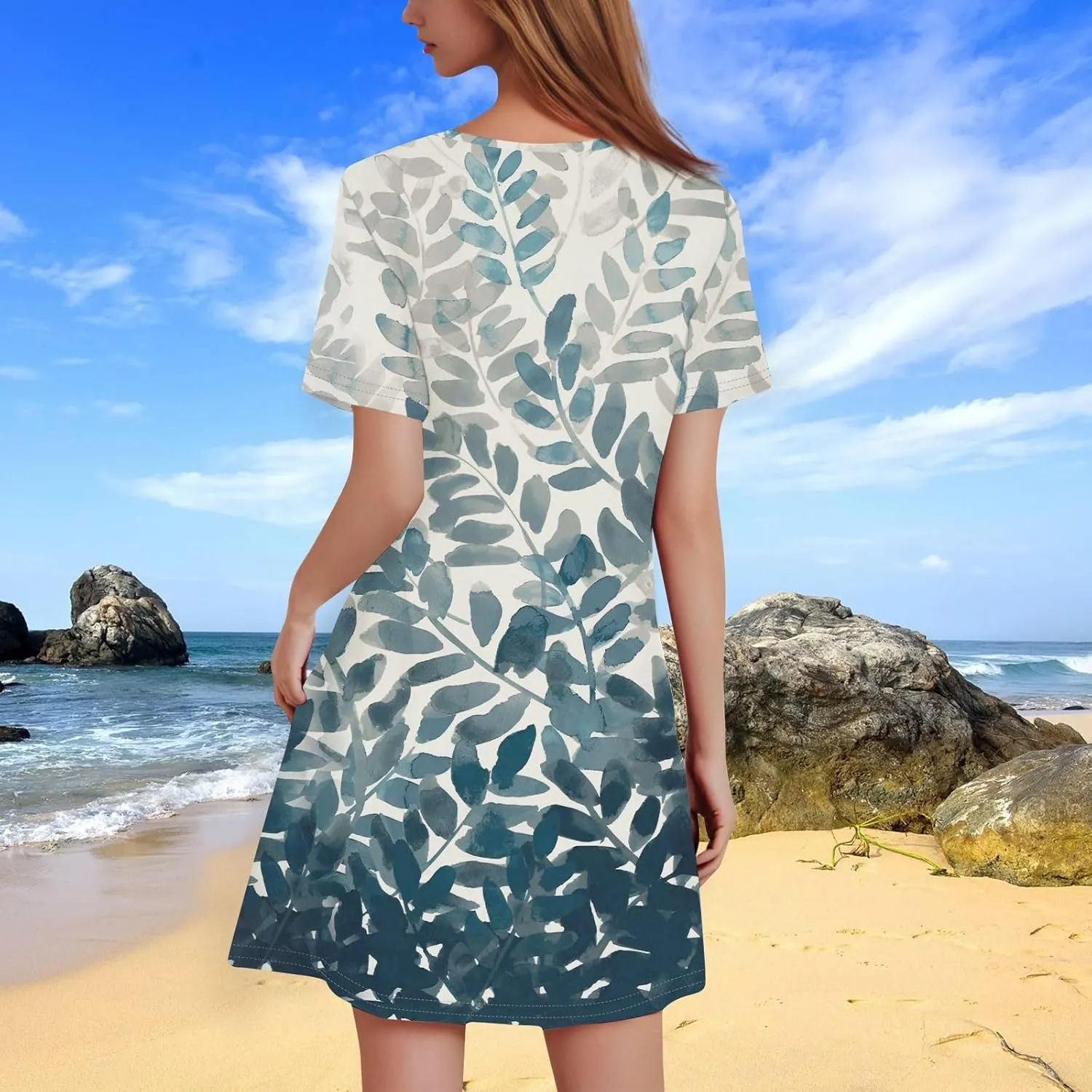 Summer Dresses for Women 2025 Casual Beach Mini Dress Loose Short Sleeve T Shirt Dress Floral Flowy A-Line Dresses