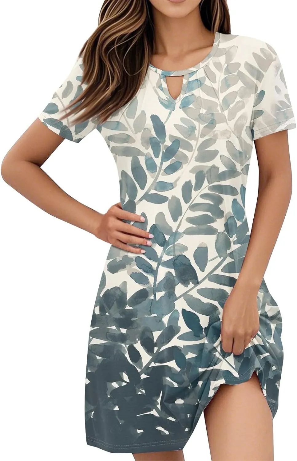 Summer Dresses for Women 2025 Casual Beach Mini Dress Loose Short Sleeve T Shirt Dress Floral Flowy A-Line Dresses