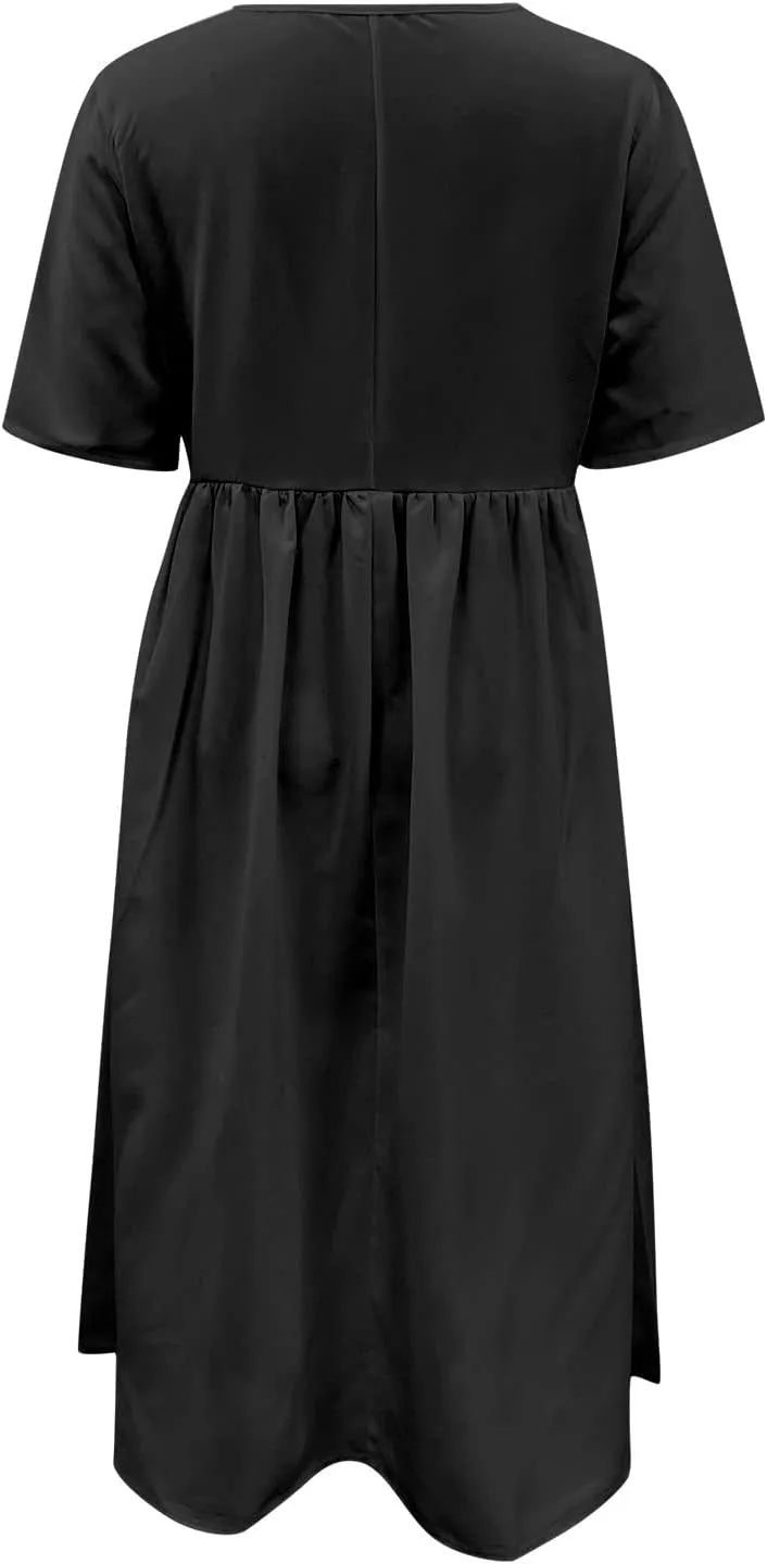 Summer Dresses for Women 2025 Casual Plus Size Floral Maxi Dress Short Sleeve Flowy Pleated Boho Beach Sundresses