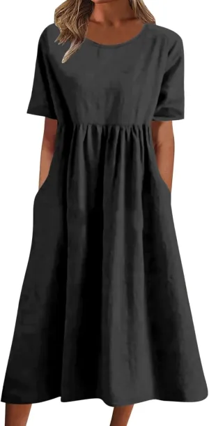 Summer Dresses for Women 2025 Casual Plus Size Floral Maxi Dress Short Sleeve Flowy Pleated Boho Beach Sundresses