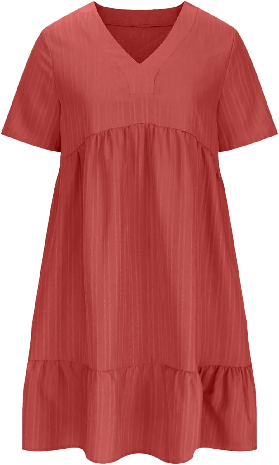 Summer Dresses for Women 2025 Casual V-Neck Short Sleeve Womens Dresses Fashion Swing Flowy Tiered Ruffle Beach Dress