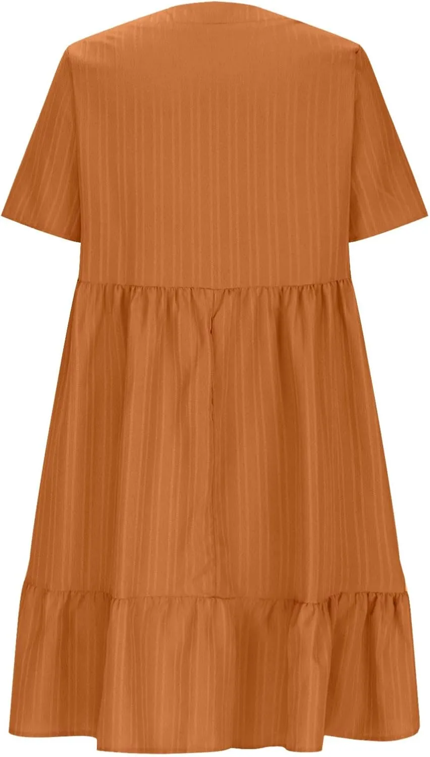 Summer Dresses for Women 2025 Casual V-Neck Short Sleeve Womens Dresses Fashion Swing Flowy Tiered Ruffle Beach Dress