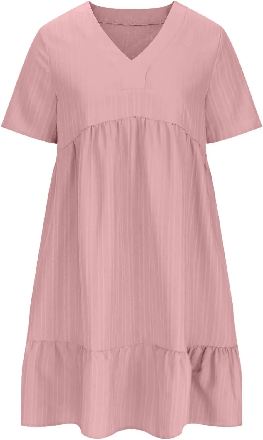 Summer Dresses for Women 2025 Casual V-Neck Short Sleeve Womens Dresses Fashion Swing Flowy Tiered Ruffle Beach Dress