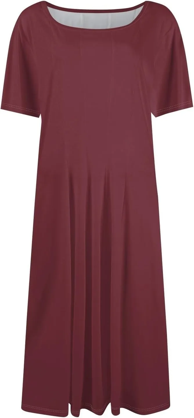 Summer Dresses for Women 2025 Elegant Short Sleeve Midi Dress Casual Plus Size Loose Comfy Flowy Boho Beach Sundress