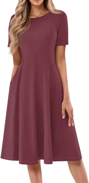Summer Dresses for Women 2025 Elegant Short Sleeve Midi Dress Casual Plus Size Loose Comfy Flowy Boho Beach Sundress