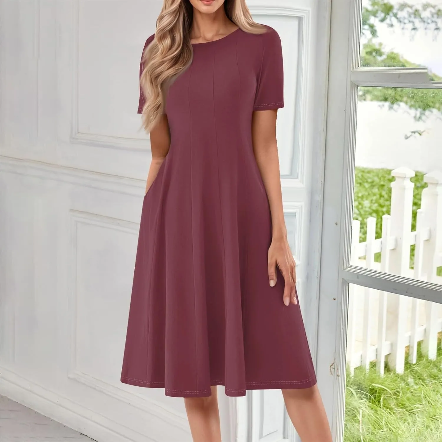 Summer Dresses for Women 2025 Elegant Short Sleeve Midi Dress Casual Plus Size Loose Comfy Flowy Boho Beach Sundress