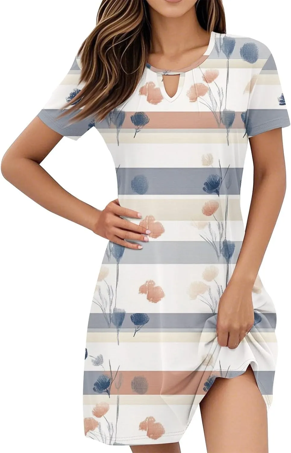 Summer Dresses for Women 2025 Flowy Beach Mini Dress Casual Short Sleeve T Shirt Dress Floral Loose A-Line Dresses