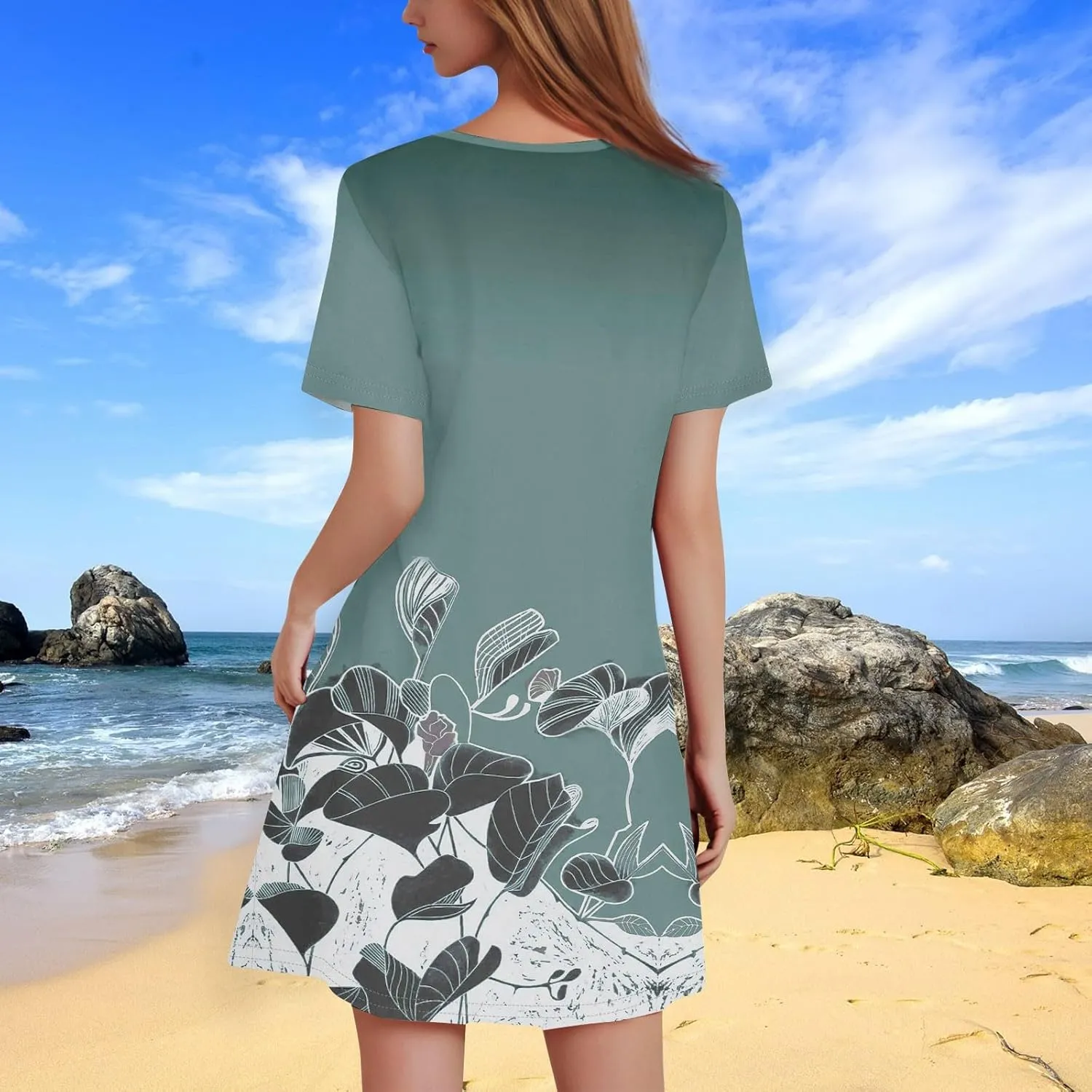 Summer Dresses for Women 2025 Flowy Beach Mini Dress Casual Short Sleeve T Shirt Dress Floral Loose A-Line Dresses