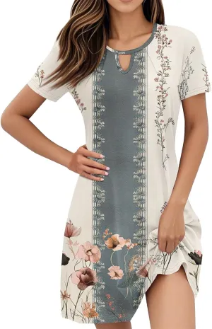 Summer Dresses for Women 2025 Flowy Beach Mini Dress Casual Short Sleeve T Shirt Dress Floral Loose A-Line Dresses