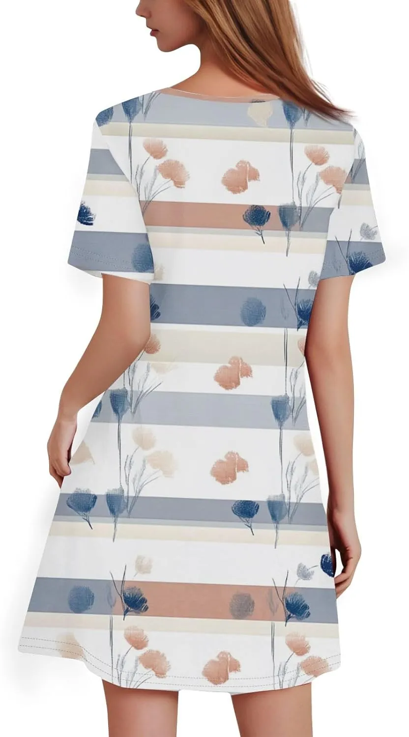 Summer Dresses for Women 2025 Flowy Beach Mini Dress Casual Short Sleeve T Shirt Dress Floral Loose A-Line Dresses