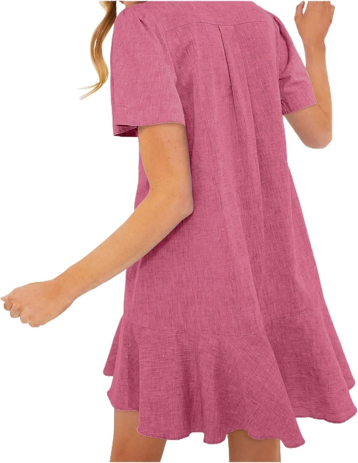 Summer Dresses for Women 2025 Loose Fit Dress Short Sleeve Collared Button Down Mini Dress Ruffle Hem Dresses