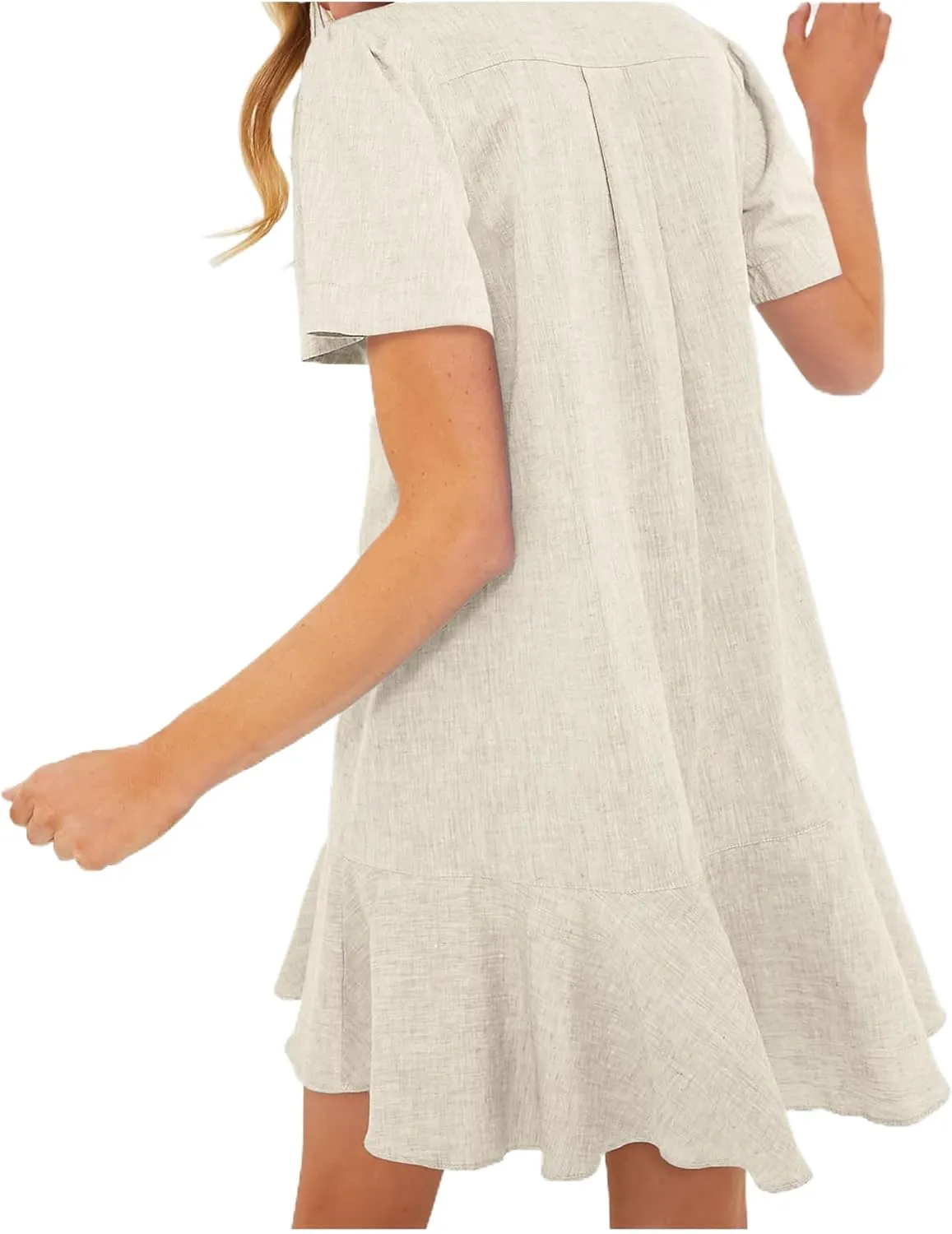 Summer Dresses for Women 2025 Loose Fit Dress Short Sleeve Collared Button Down Mini Dress Ruffle Hem Dresses
