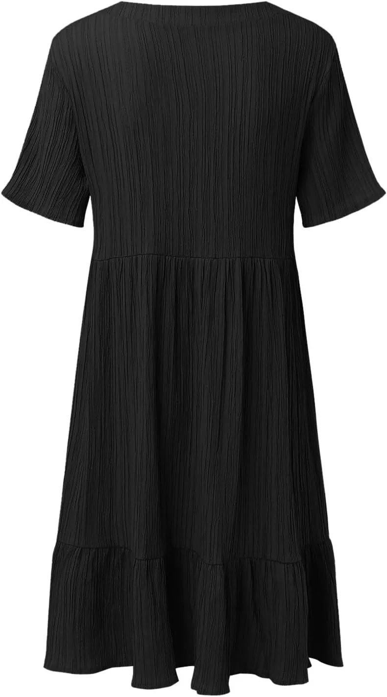 Summer Dresses for Women 2025 Loose V Neck Short Sleeve Casual T Shirt Dress Sundresses Swimsuit Coverup with Pockets