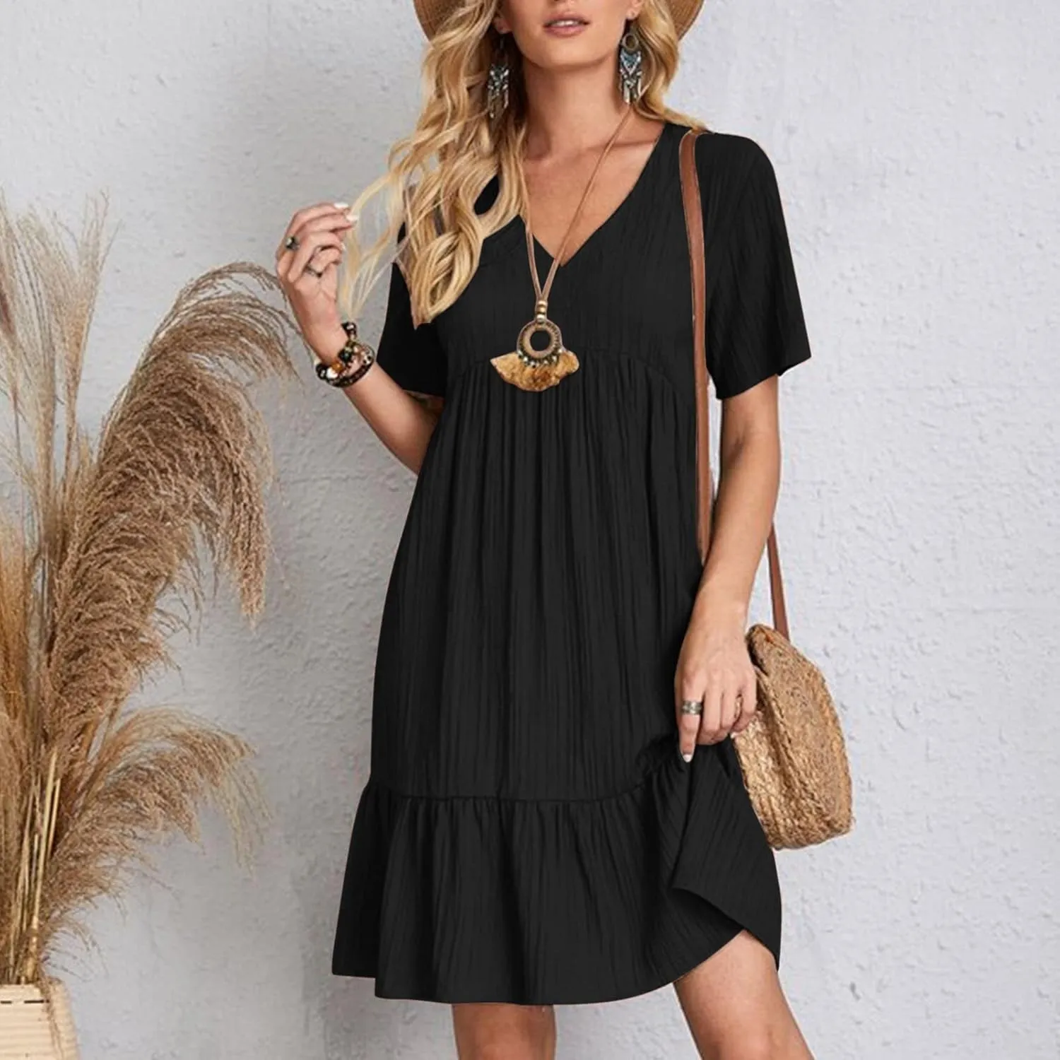 Summer Dresses for Women 2025 Loose V Neck Short Sleeve Casual T Shirt Dress Sundresses Swimsuit Coverup with Pockets