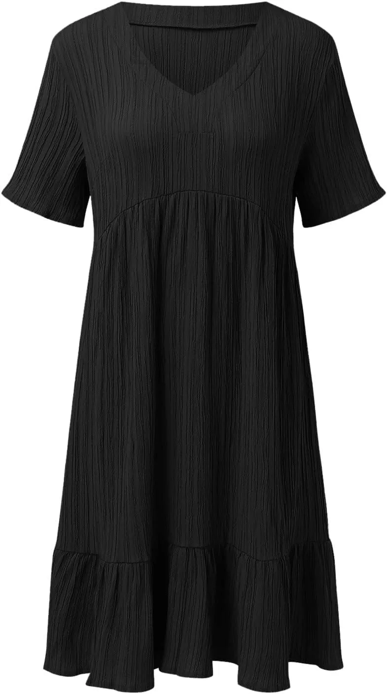 Summer Dresses for Women 2025 Loose V Neck Short Sleeve Casual T Shirt Dress Sundresses Swimsuit Coverup with Pockets