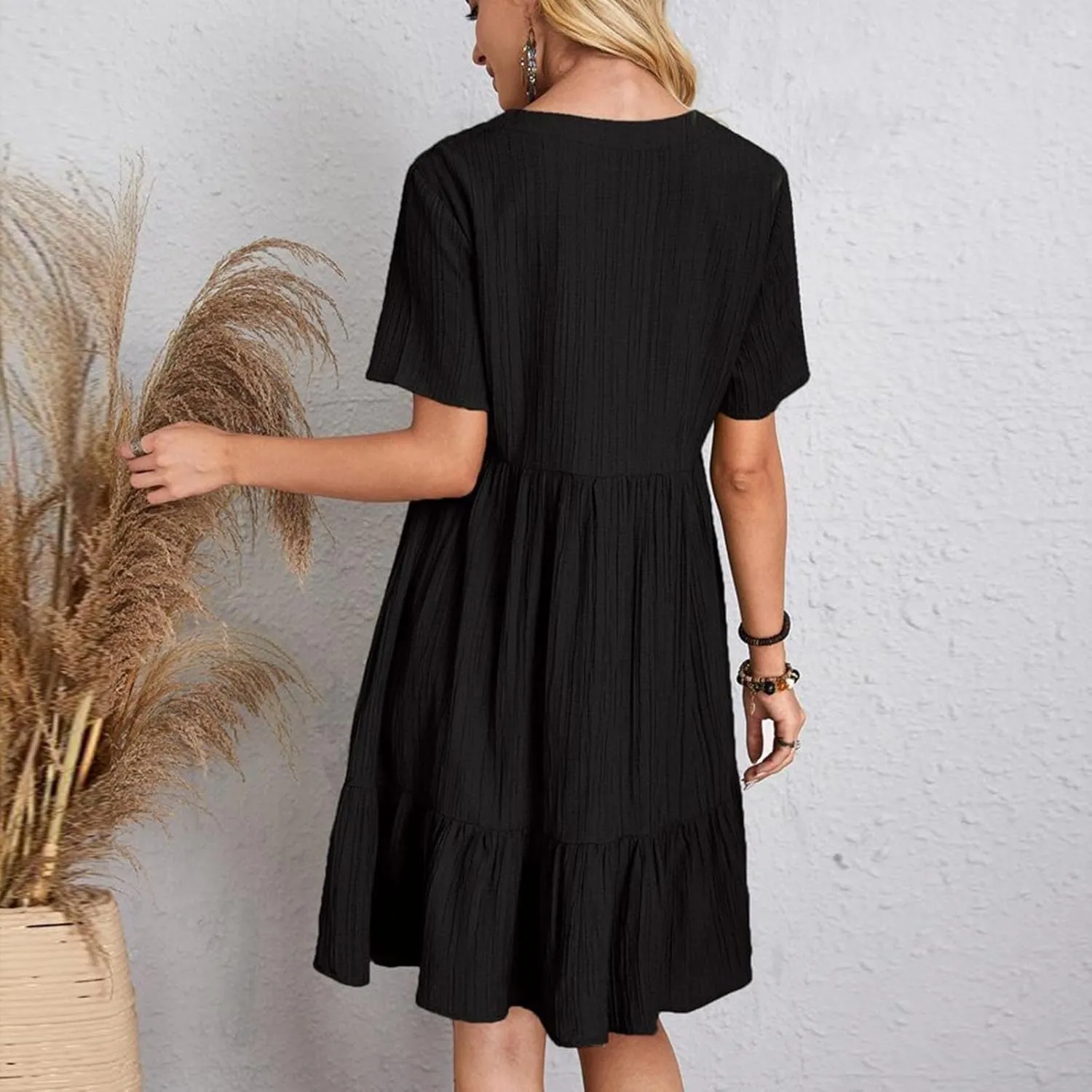 Summer Dresses for Women 2025 Loose V Neck Short Sleeve Casual T Shirt Dress Sundresses Swimsuit Coverup with Pockets