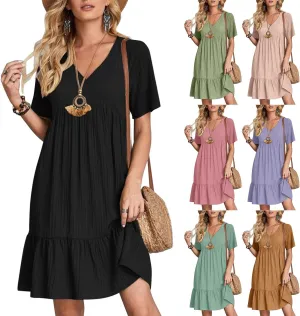 Summer Dresses for Women 2025 Loose V Neck Short Sleeve Casual T Shirt Dress Sundresses Swimsuit Coverup with Pockets