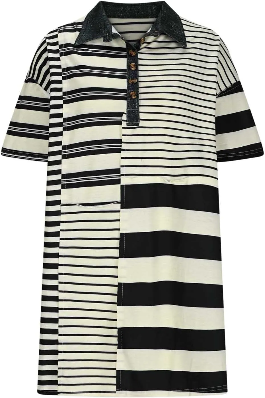 Summer Dresses for Women 2025 Mid Sleeve Lapel Clashing Stripe Casual Dresses Button Down Loose Spring Dress