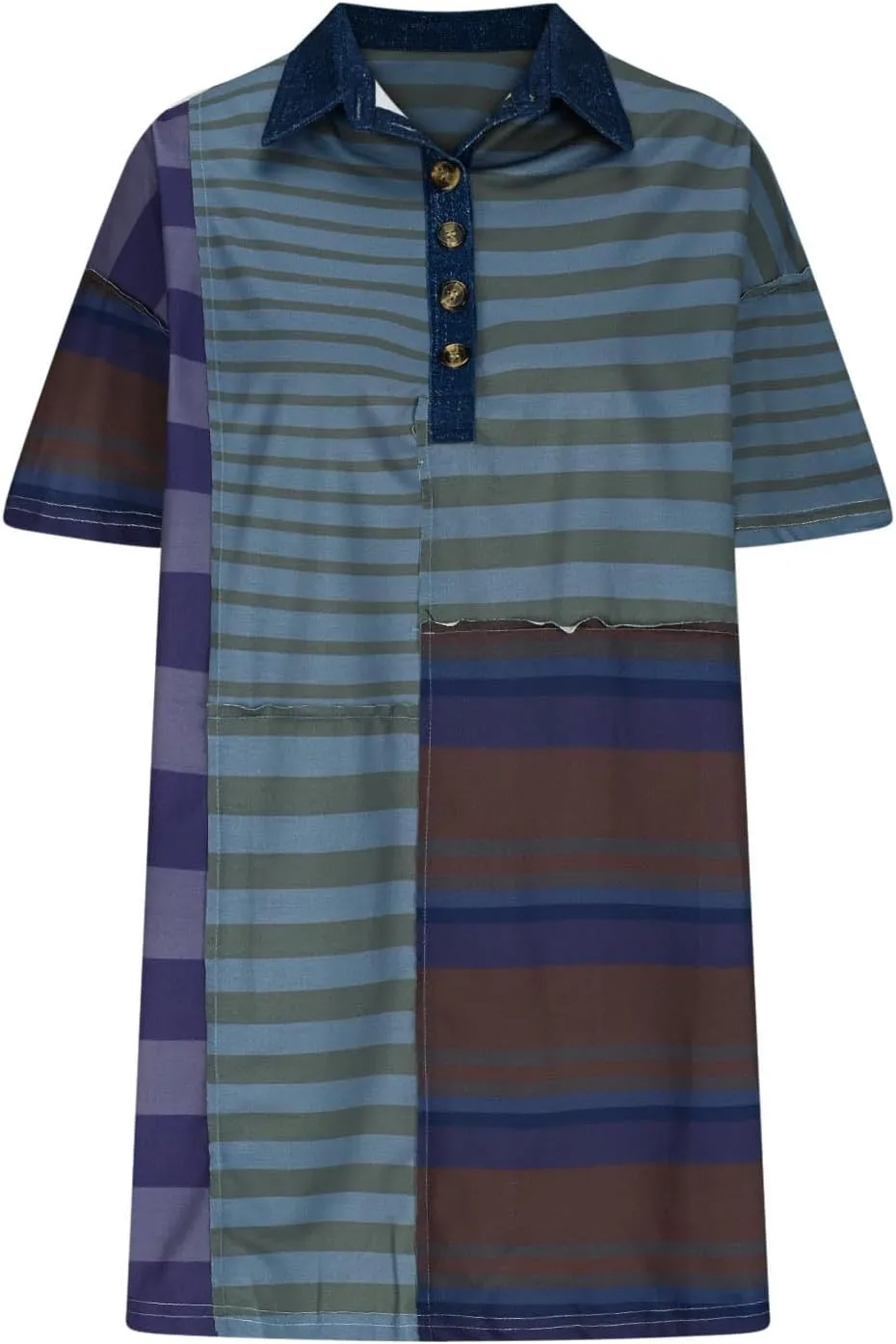 Summer Dresses for Women 2025 Mid Sleeve Lapel Clashing Stripe Casual Dresses Button Down Loose Spring Dress