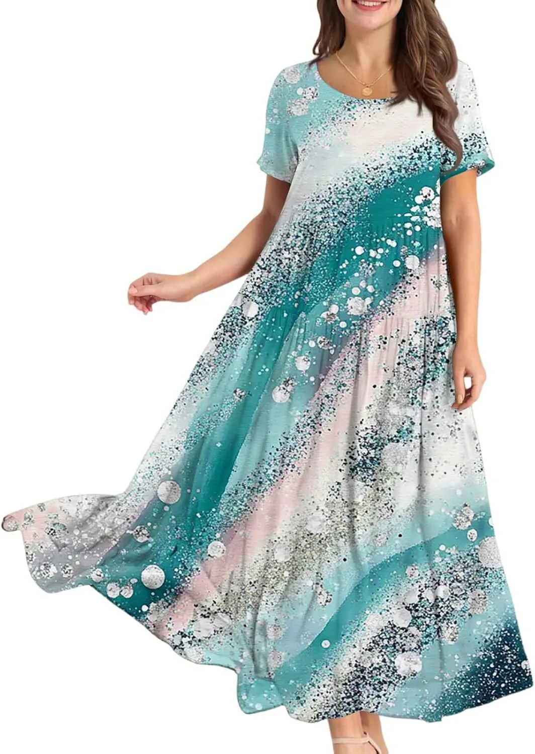 Summer Dresses for Women 2025 Short Sleeve Long Maxi Casual Loose Bohemian Floral Dresses;Womens Fashion