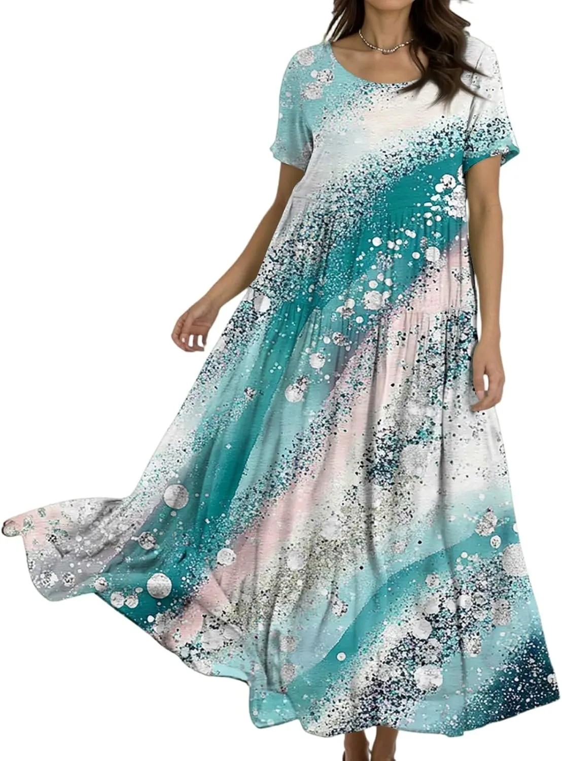 Summer Dresses for Women 2025 Short Sleeve Long Maxi Casual Loose Bohemian Floral Dresses;Womens Fashion