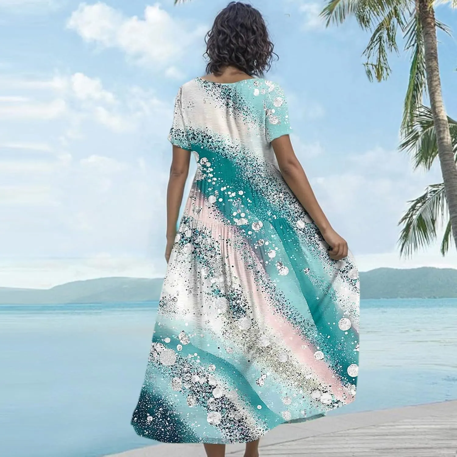 Summer Dresses for Women 2025 Short Sleeve Long Maxi Casual Loose Bohemian Floral Dresses;Womens Fashion