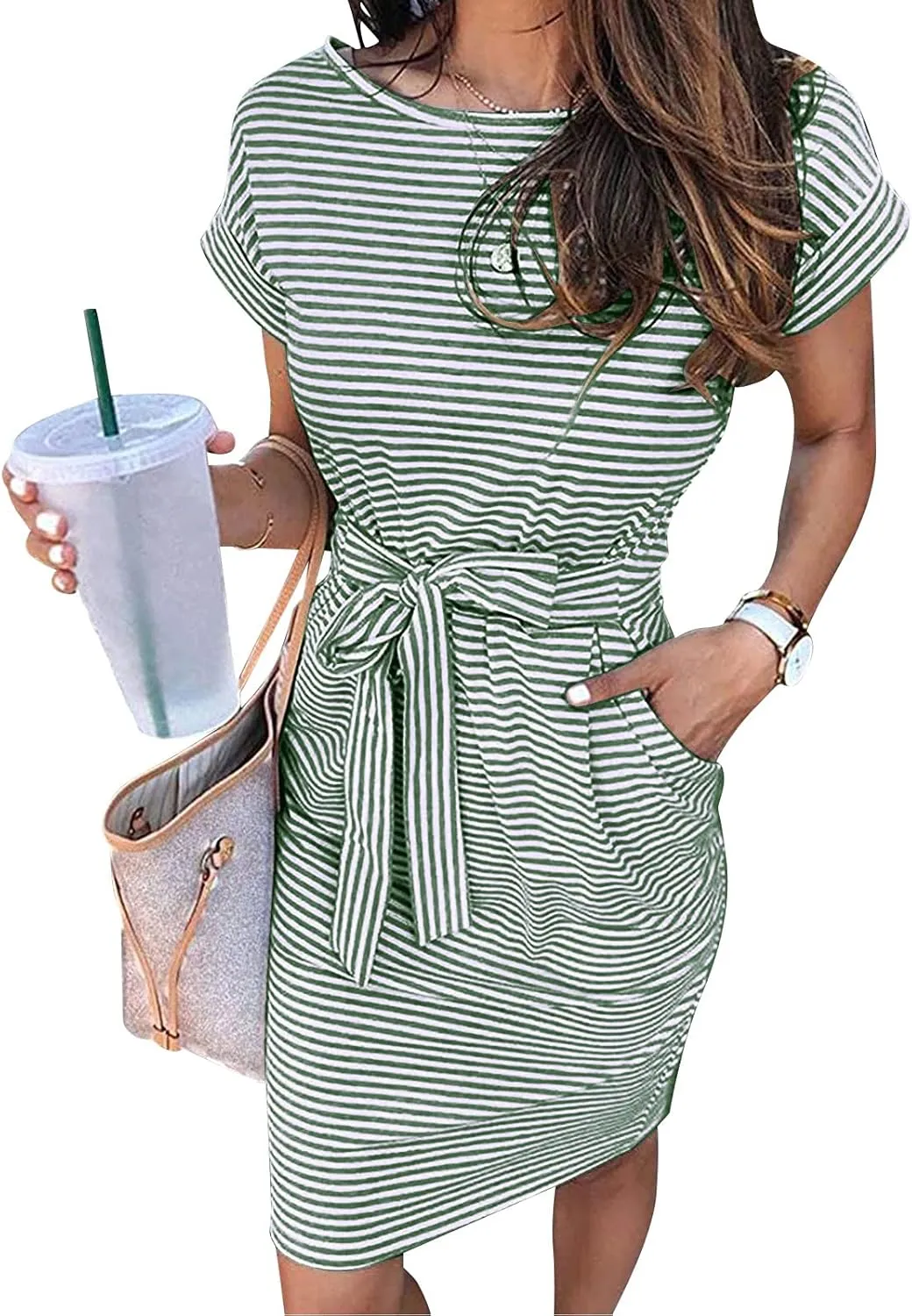 Summer Dresses for Women 2025 Trendy Casual Short Sleeve Tie Waisted Petite Sundress Party Vacation Resort Beach Wear