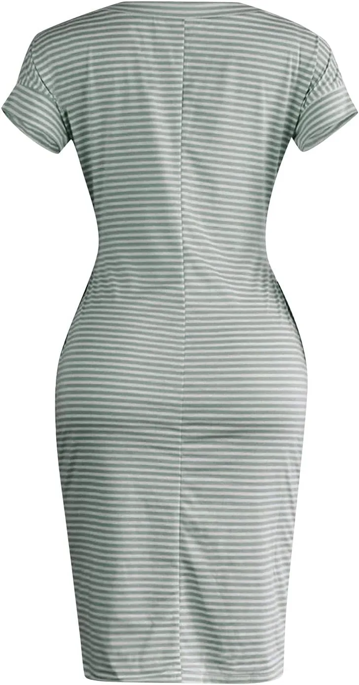 Summer Dresses for Women 2025 Trendy Casual Short Sleeve Tie Waisted Petite Sundress Party Vacation Resort Beach Wear