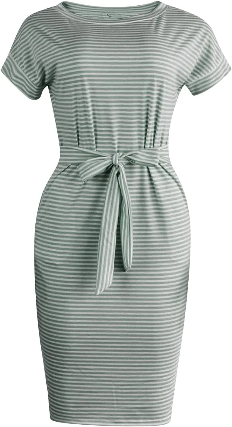 Summer Dresses for Women 2025 Trendy Casual Short Sleeve Tie Waisted Petite Sundress Party Vacation Resort Beach Wear