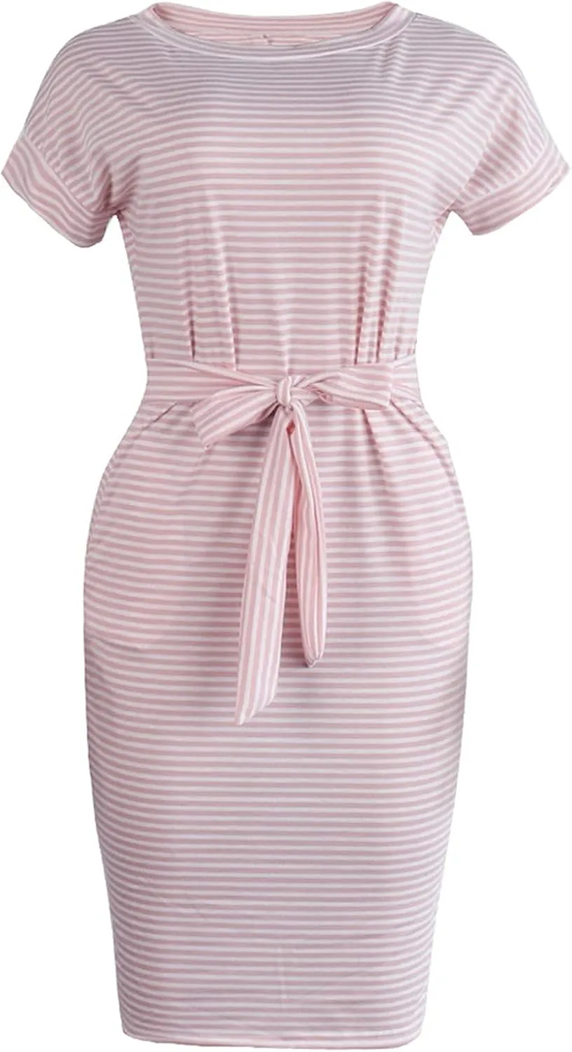 Summer Dresses for Women 2025 Trendy Casual Short Sleeve Tie Waisted Petite Sundress Party Vacation Resort Beach Wear